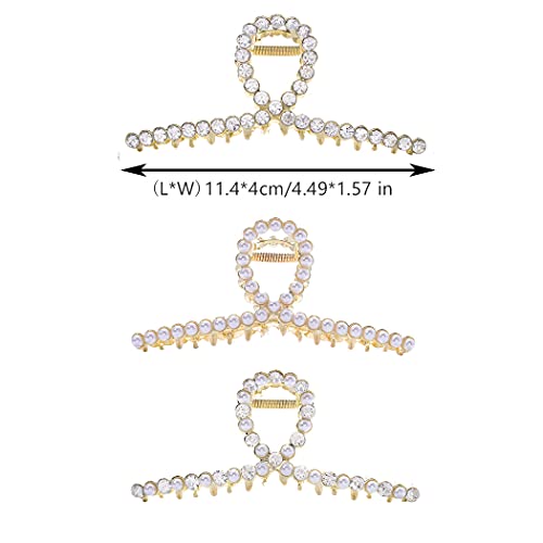 Campsis Metal Pearl Hair Claw Clips Gold Hair Catch Rhinestone Barrettes Jaw Clamp for Women Thick Hair(3PCS) | The Storepaperoomates Retail Market - Fast Affordable Shopping