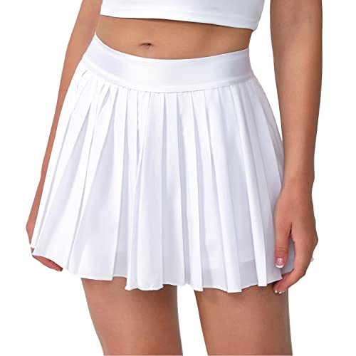 Eleloveph Women’s Pleated Tennis Skirt-Flowy Athletic Design,Suitable for Golf, Skater, Running Sports White