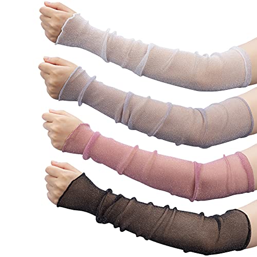 OIIKI 4 Pairs Women’s Long Mesh Sleeves, Ultra-thin Lace Sun UV Protection Cooling Mesh Arms Legs Sleeves, Fingerless Gloves Accessories for Party Outdoor Sport Activities Driving Christmas Halloween