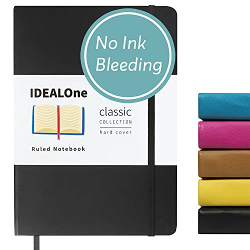 IDEALOne Journal Notebook Lined Classic Hardcover – For Work, Home, School, 5.7 x 8 inches, 160 pages, 100GSM Thick Paper, with Elastic Band Closure and Ribbon Bookmark, Black | The Storepaperoomates Retail Market - Fast Affordable Shopping