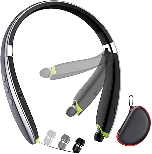 Bluetooth Headset, 2022 Upgraded Neckband Bluetooth Headphones with Retractable Earbuds, Noise Cancelling Stereo Earphones with Mic, Foldable Wireless Headphones for Sports Office with Carry Case | The Storepaperoomates Retail Market - Fast Affordable Shopping