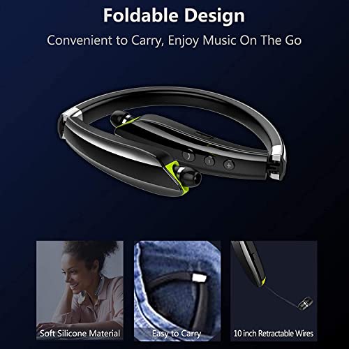Bluetooth Headset, 2022 Upgraded Neckband Bluetooth Headphones with Retractable Earbuds, Noise Cancelling Stereo Earphones with Mic, Foldable Wireless Headphones for Sports Office with Carry Case | The Storepaperoomates Retail Market - Fast Affordable Shopping