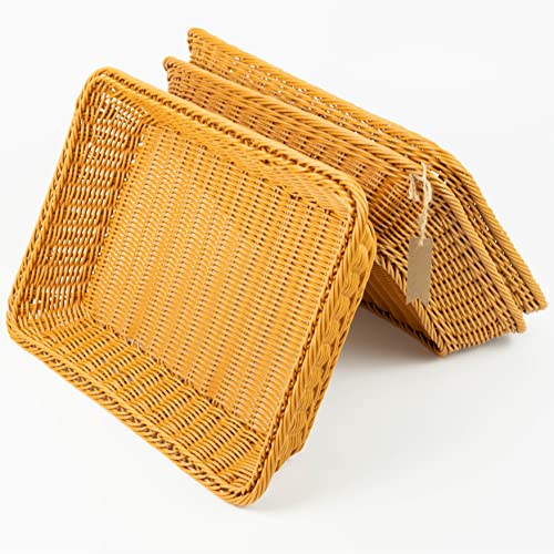 SOLAPOLLO 3 Packs Poly Wicker Bread Basket,Rectangle Bread Basket,Rectangular Wicker Display Baskets for Kitchen Storage,Food Display Baskets for Tabletop(Tawny) | The Storepaperoomates Retail Market - Fast Affordable Shopping