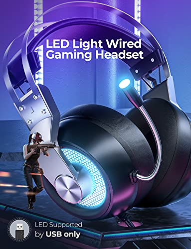 Gaming Headset for PS5 PC Xbox One Switch Mac PS4 Headset with 7.1 Suround Sound, Over Ear Gaming Headphones with Noise Cancelling Mic, 3.5mm USB Jack with White LED Light, Silver | The Storepaperoomates Retail Market - Fast Affordable Shopping