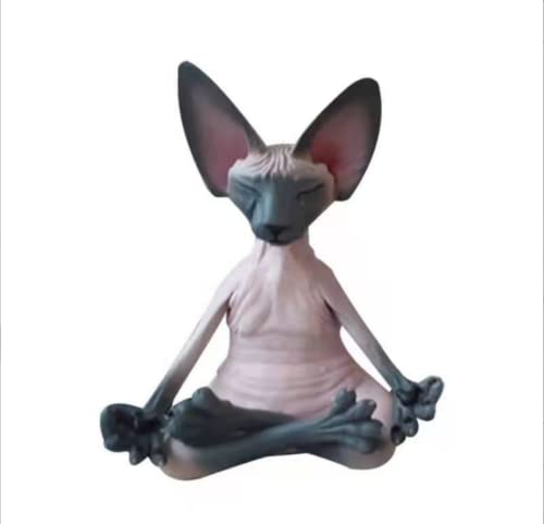 HowLoo Cat Statue Sphynx Cat Meditate Collectible Figurines Miniature Handmade Decor Yoga Relaxed Pose Meditation Cat Statue for Home Office Lover Gifts for Women Cat Desk Decoration (C)…