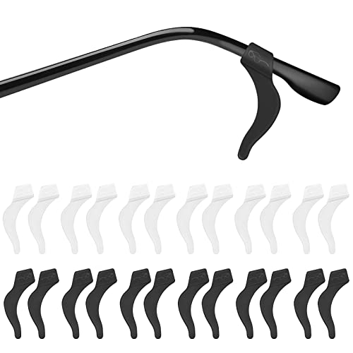 LDCREEE 12 Pairs Eyeglass Ear Grip, Anti-slip Eyeglass Holder, Premium Silicone Ear Hook, Eyeglass Temple Tips Sleeve Retainer for Glasses, Sunglasses （Black, Clear-12 Pairs）