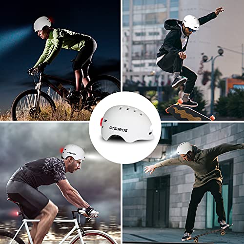 GTSBROS Bike Helmet with Lights Front and Rear LED Light Urban Commuter Bicycle Helmet for Adults Adjustable Helmet for Men/Women (White,L) | The Storepaperoomates Retail Market - Fast Affordable Shopping