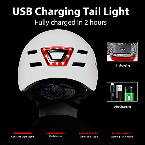 GTSBROS Bike Helmet with Lights Front and Rear LED Light Urban Commuter Bicycle Helmet for Adults Adjustable Helmet for Men/Women (White,L) | The Storepaperoomates Retail Market - Fast Affordable Shopping