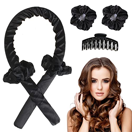 COOKOO Heatless Hair Curling Rod Headband New Upgraded Version With Cotton Odor-Free Styling Tool Filler Hair Curlers for Natural Long Medium Hair(Black)