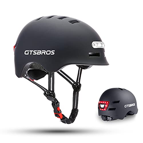 GTSBROS Bike Helmet with USB Rechargeable Lights and Rear LED Light for Urban Commuter Adjustable for Men/Women (Black)