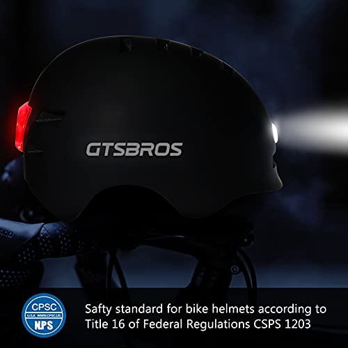 GTSBROS Bike Helmet with USB Rechargeable Lights and Rear LED Light for Urban Commuter Adjustable for Men/Women (Black) | The Storepaperoomates Retail Market - Fast Affordable Shopping