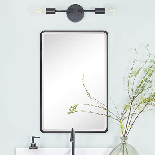 TEHOME Farmhouse Black Metal Framed Recessed Bathroom Medicine Cabinet with Mirror Rounded Rectangle Tilting Beveled Vanity Mirros for Wall 16×24 inch | The Storepaperoomates Retail Market - Fast Affordable Shopping