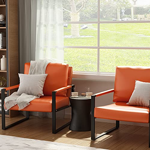 AWQM Modern PU Leather Accent Chair Arm Chair with Extra-Thick Padded Backrest and Seat Cushion Sofa Chairs for Living Room Bedroom, 105 Degree Slant Back, Non-Slip Adsorption Feet, Orange | The Storepaperoomates Retail Market - Fast Affordable Shopping