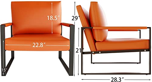 AWQM Modern PU Leather Accent Chair Arm Chair with Extra-Thick Padded Backrest and Seat Cushion Sofa Chairs for Living Room Bedroom, 105 Degree Slant Back, Non-Slip Adsorption Feet, Orange | The Storepaperoomates Retail Market - Fast Affordable Shopping
