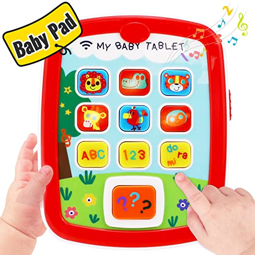 HOLA Toys Baby Tablet Learning Educational Interactive Activity Center Baby Toys for 1 Year Old Boys Girls with Music Light Up Baby Gift Toys for First Birthday ABC Numbers Color Games