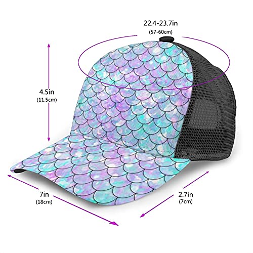 Mermaid Scale Baseball Cap Women Men Adjustable Unisex Trucker Hat Messy Bun Washed Caps Twill Outdoor Sports Hats | The Storepaperoomates Retail Market - Fast Affordable Shopping