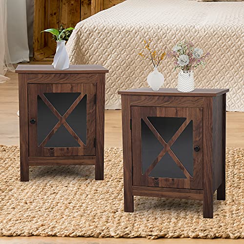 Set of 2 Modern Nightstand,Display Cabinet Premium Bedside Table or End Table with Single Glass Door for Bedroom Living Room Office Home Furniture, Light Walnut | The Storepaperoomates Retail Market - Fast Affordable Shopping