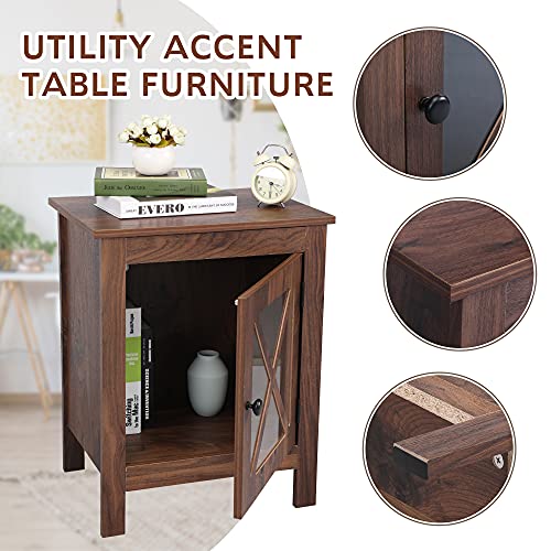 Set of 2 Modern Nightstand,Display Cabinet Premium Bedside Table or End Table with Single Glass Door for Bedroom Living Room Office Home Furniture, Light Walnut | The Storepaperoomates Retail Market - Fast Affordable Shopping