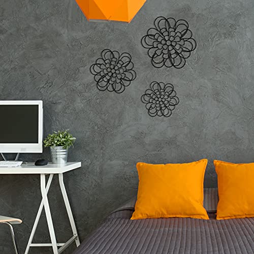 Ferraycle 3 Pieces Metal Wall Art Metal Flower Wall Sculpture Metal Flower Wall Art for Home Bedroom Living Room Bathroom Kitchen Office Garden Hotel Wall Decoration, 3 Sizes (Black) | The Storepaperoomates Retail Market - Fast Affordable Shopping