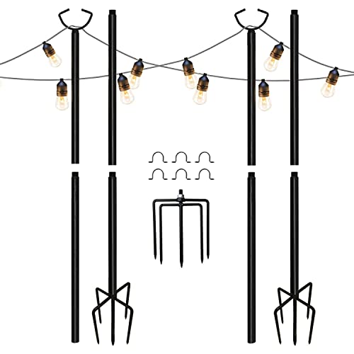 MARVOWARE 3 Functions String Light Poles for Outdoors, Metal Poles with Hooks,Light Poles for Outside House Garden Patio Wedding Cafe Party (2 Pcs)