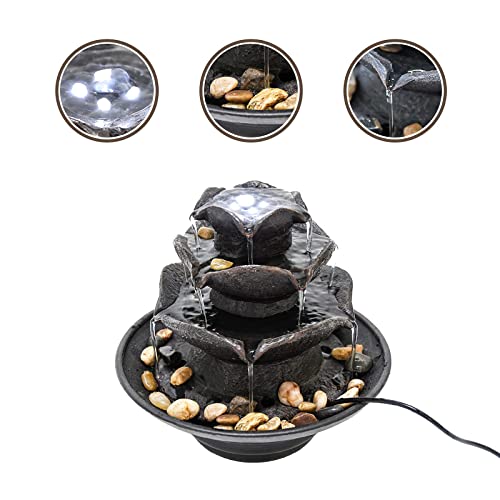 AOC 3 Tier Tabletop Fountain Indoor with LED Lights Water Fountain, Relaxation Tabletop Fountain Includes Many Natural River Rock, Mini Desktop Water Fountain for Living Room Bedroom | The Storepaperoomates Retail Market - Fast Affordable Shopping