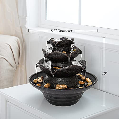 AOC 3 Tier Tabletop Fountain Indoor with LED Lights Water Fountain, Relaxation Tabletop Fountain Includes Many Natural River Rock, Mini Desktop Water Fountain for Living Room Bedroom | The Storepaperoomates Retail Market - Fast Affordable Shopping