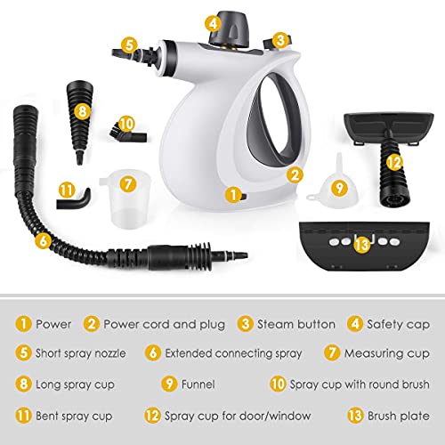 Multi-Purpose Handheld Pressurized Steam Cleaner with 9-Piece Accessories for Cars, Upholstery, Couch, Carpet, Furniture, Bathroom | The Storepaperoomates Retail Market - Fast Affordable Shopping