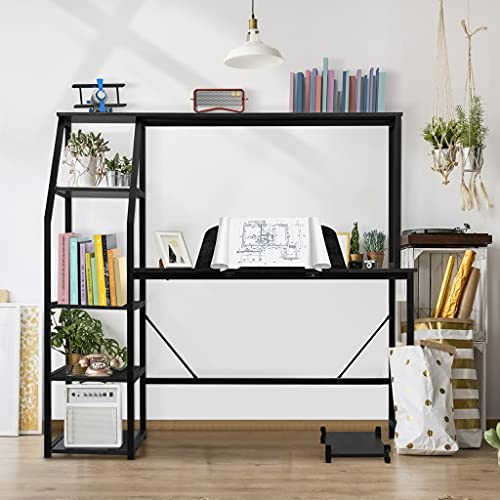 BRADEM Drafting Table, 57 inch Drawing Table w/Adjustable Tiltable Table Board and Storage Shelves Large Writing Working Computer Desk for Artist Engineer Home Office Decor Furniture (Modern Black) | The Storepaperoomates Retail Market - Fast Affordable Shopping