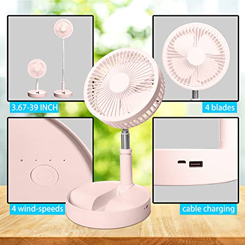 JATONR Portable Foldable Table Fan Mini Foldaway Floor Fan USB Cordless Standing Pedestal Fan Portable for Home Office Outdoor Camping Tent Travel (pink) | The Storepaperoomates Retail Market - Fast Affordable Shopping