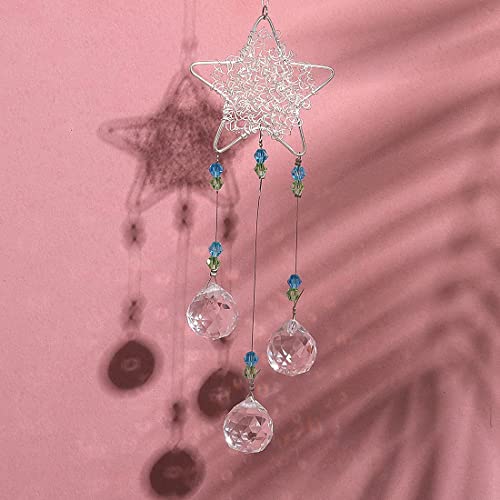 Pack of 2 Moon Star Crystals Sun Catcher Hanging Suncatchers Chandelier Lamps Light Pendant Prisms Hanging Ornament for Home Decoration | The Storepaperoomates Retail Market - Fast Affordable Shopping