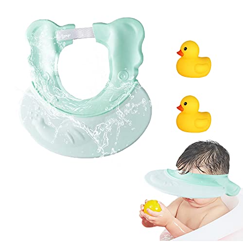 SPCCL, Kids Shower hat, Baby Shower Cap, Baby Bath Visor, Adjustable Waterproof Silicone Shampoo Bathing Hat, with 2 Little Duck, Protect Eye&Ear for Infants, Kids…, green, yingerximaoeg