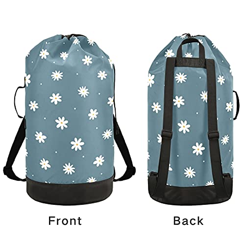 Flower Cute Laundry Bag Backpack with Shoulder Straps Daisy Dirty Clothes Organizer Extra Large Heavy Duty for Camp College Dorm Room Essentials for Girls | The Storepaperoomates Retail Market - Fast Affordable Shopping