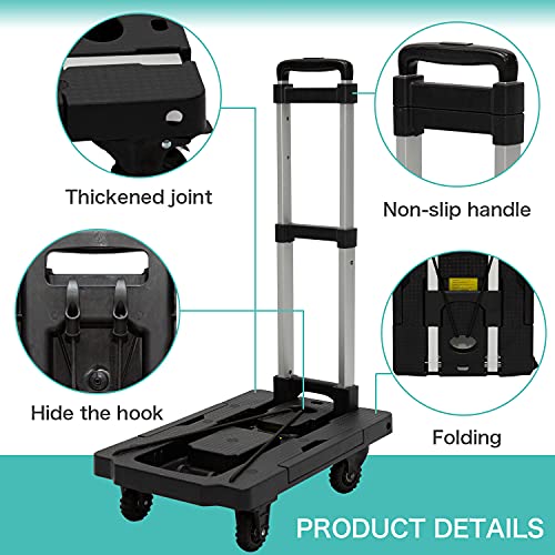Hxeredue Folding Hand Truck,5-Wheel Folding Trolley TPR Wheel 360° Rotating Dolly Push Cart, Maximum Weight Capacity 330 LB Folding Hand Dolly for Moving,Warehouse,Cargo Handling, Home Office | The Storepaperoomates Retail Market - Fast Affordable Shopping