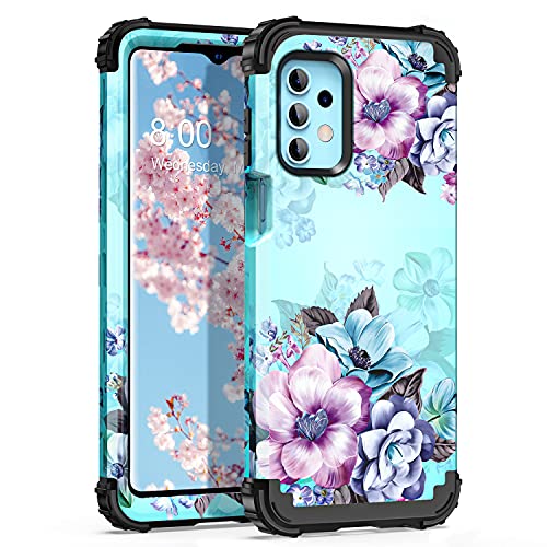 Casetego Compatible with Galaxy A32 5G Case,Galaxy A12 Case,Floral Three Layer Heavy Duty Sturdy Shockproof Full Body Protective Cover Case for Samsung Galaxy A32 5G and A12,Blue Flower
