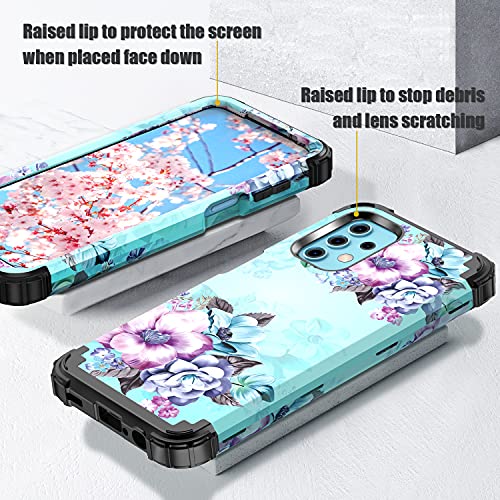 Casetego Compatible with Galaxy A32 5G Case,Galaxy A12 Case,Floral Three Layer Heavy Duty Sturdy Shockproof Full Body Protective Cover Case for Samsung Galaxy A32 5G and A12,Blue Flower | The Storepaperoomates Retail Market - Fast Affordable Shopping