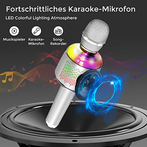 Taroola Bluetooth Wireless Karaoke Microphone with LED Light, Portable Karaoke Mic Speaker Singing Machine for PC and Smartphone, Birthday Gifts for Kids Adults All Age(Sliver) | The Storepaperoomates Retail Market - Fast Affordable Shopping