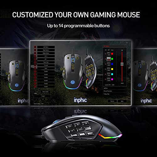 RBG Wired Gaming Mouse INPHIC PG9, 8/14 Programmable Button With 4 Replaceable Side Plates, Brilliant RGB Backlight, Max 10K DPI with 6 Adjustable Level, Ergonomic MMO Gaming Mouse for PC Gaming-Black | The Storepaperoomates Retail Market - Fast Affordable Shopping
