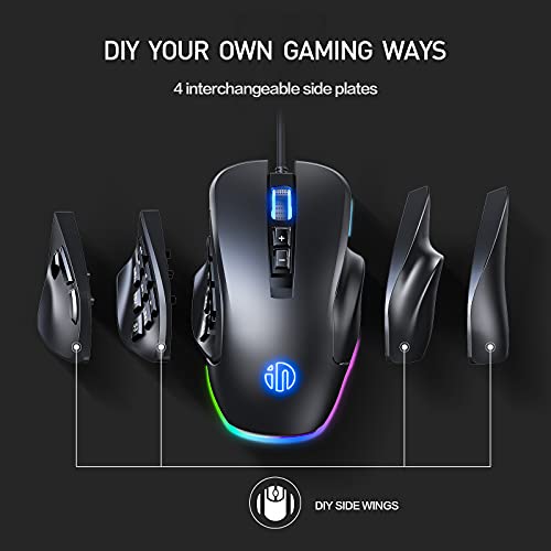 RBG Wired Gaming Mouse INPHIC PG9, 8/14 Programmable Button With 4 Replaceable Side Plates, Brilliant RGB Backlight, Max 10K DPI with 6 Adjustable Level, Ergonomic MMO Gaming Mouse for PC Gaming-Black | The Storepaperoomates Retail Market - Fast Affordable Shopping
