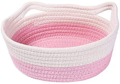 2-Pack Cotton Rope Baskets Lovely Woven Storage Organizer Round Open Dish for Fruits Jewelry Keys Toys Nursery Candy Gift Kids Room(Pink cat) | The Storepaperoomates Retail Market - Fast Affordable Shopping