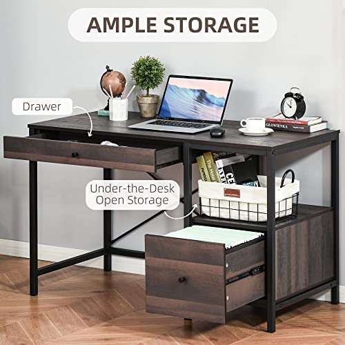 HOMCOM Industrial Style Home Office Desk with Filing Cabinet Storage Drawer for Letter Size Papers and Steel Frame, Black/Walnut | The Storepaperoomates Retail Market - Fast Affordable Shopping