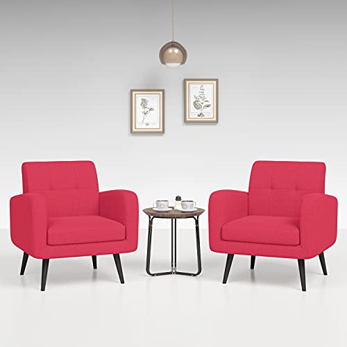 JustRoomy Living Room Chairs Mid-Century Accent Chairs Upholstered Modern Armchairs Comfortable Fabric Arm Chairs, Set of 2 (Red, 29.9″ L x 30.3″ W x 32.7″ H) | The Storepaperoomates Retail Market - Fast Affordable Shopping