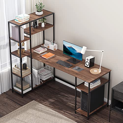 HOMCOM 67 Inch Home Office Computer Desk with Display Bookshelf, Industrial Writing Table with CPU Stand and Steel Frame, Black/Walnut | The Storepaperoomates Retail Market - Fast Affordable Shopping