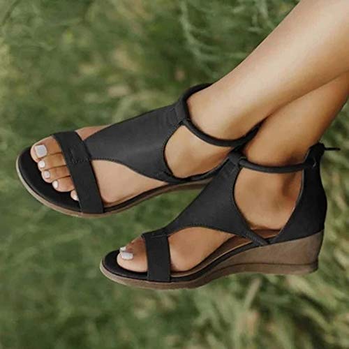 NOLDARES Sandals for Women Casual Summer Open Toe Solid Wedge Sandals Platform Zip Up Outdoor Sandal | The Storepaperoomates Retail Market - Fast Affordable Shopping