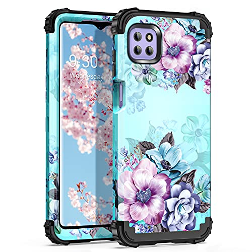Casetego Compatible with Boost Celero 5G Case,Galaxy A22 5G Case,Floral Three Layer Heavy Duty Sturdy Shockproof Full Body Protective Cover Case for Boost Celero 5G/ Galaxy A22 5G,Blue