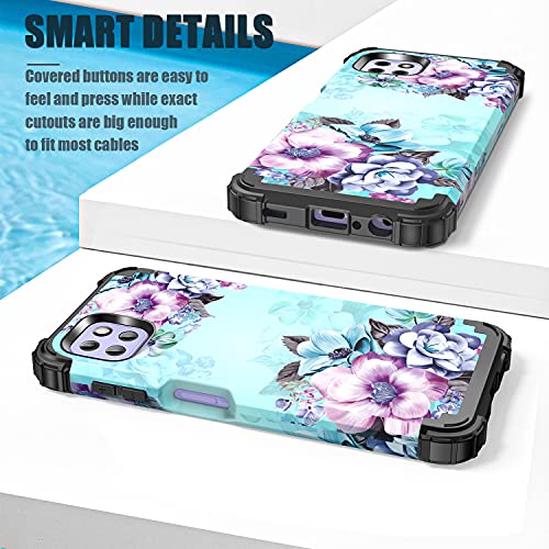 Casetego Compatible with Boost Celero 5G Case,Galaxy A22 5G Case,Floral Three Layer Heavy Duty Sturdy Shockproof Full Body Protective Cover Case for Boost Celero 5G/ Galaxy A22 5G,Blue | The Storepaperoomates Retail Market - Fast Affordable Shopping