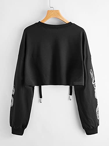 Floerns Women’s Graphic Print Long Sleeve Casual Pullover Crop Sweatshirt Tops Black S | The Storepaperoomates Retail Market - Fast Affordable Shopping