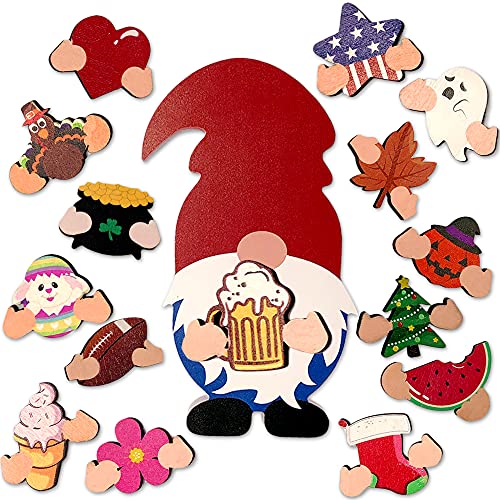 15 Pcs DYI Self Standing Wooden Gnome Interchangeable Seasonal Sign Decorations with Detachable Magnet Wood Patches – Valentines Day Gifts for Her | The Storepaperoomates Retail Market - Fast Affordable Shopping