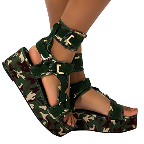 NOLDARES Sandals for Women Casual Summer Peep Toe Zip Up Wedge Sandals Platform Roman Style High Heels Sandal