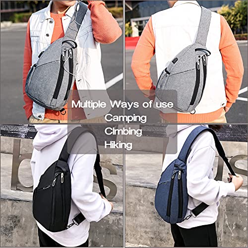 Sling Bag, Crossbody Shoulder Chest Bag Daypack with USB Charger Port for Camping, Hiking, Running (Blue-1) | The Storepaperoomates Retail Market - Fast Affordable Shopping