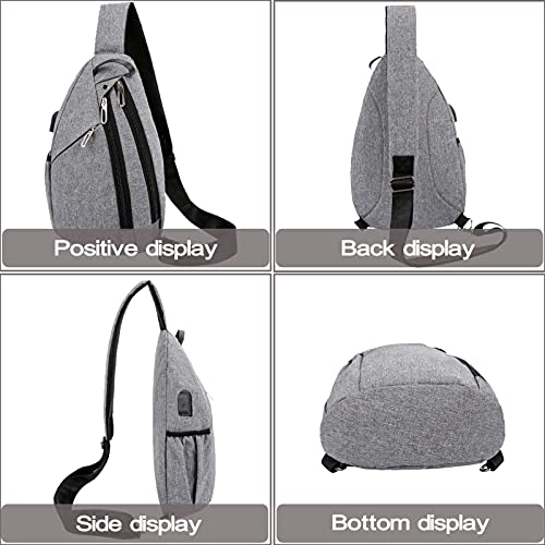 Sling Bag, Crossbody Shoulder Chest Bag Daypack with USB Charger Port for Camping, Hiking, Running (Blue-1) | The Storepaperoomates Retail Market - Fast Affordable Shopping